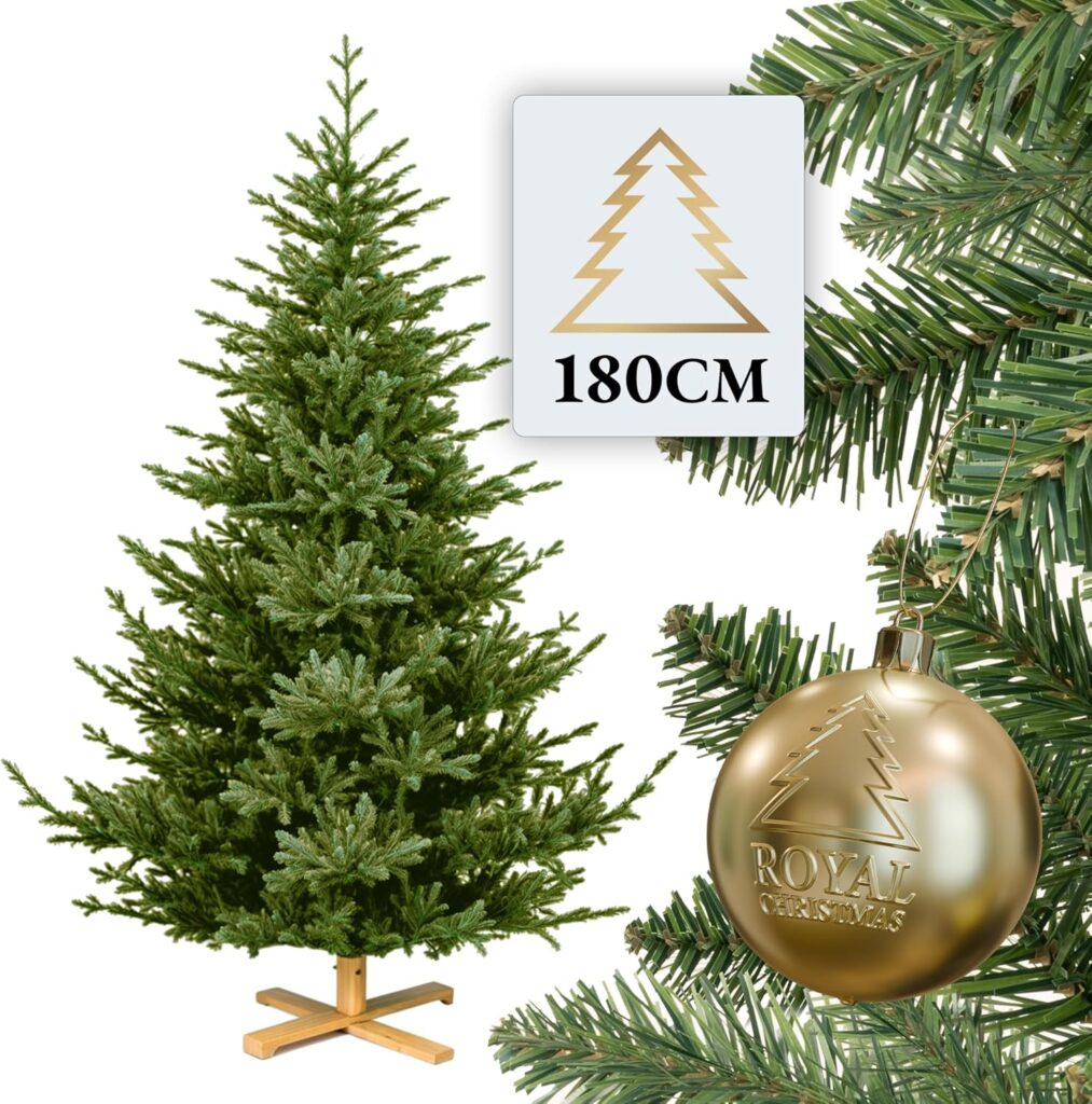 ROYAL CHRISTMAS Künstlicher Weihnachtsbaum 180cm - Spritzguss - Holzständer - Einfach und sicher - schwer entflammbar