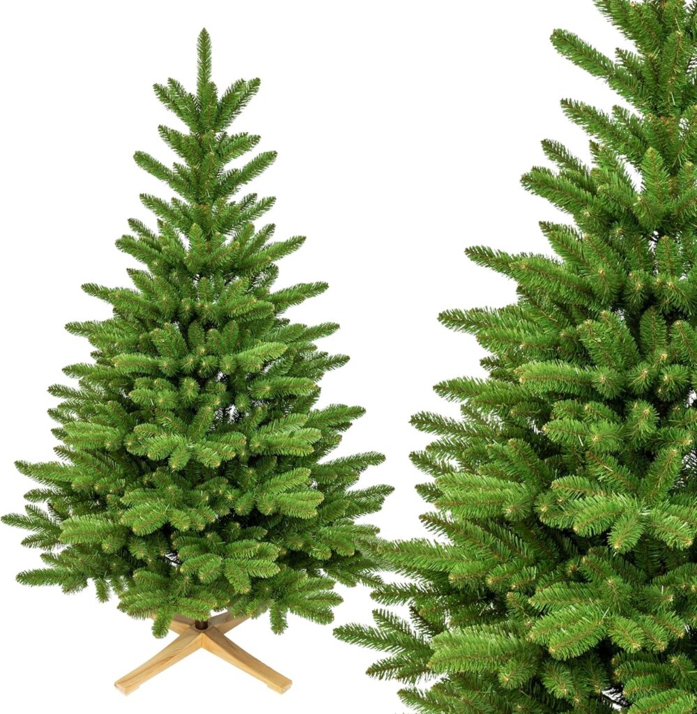 TreesHouse Künstlicher Weihnachtsbaum 180cm Nordmanntanne I Tannenbaum Künstlich inkl. Holzständer und Aufbewahrungstasche I Hochwertige Äste aus PVC I Dichte Nadeln I Hergestellt in der EU
